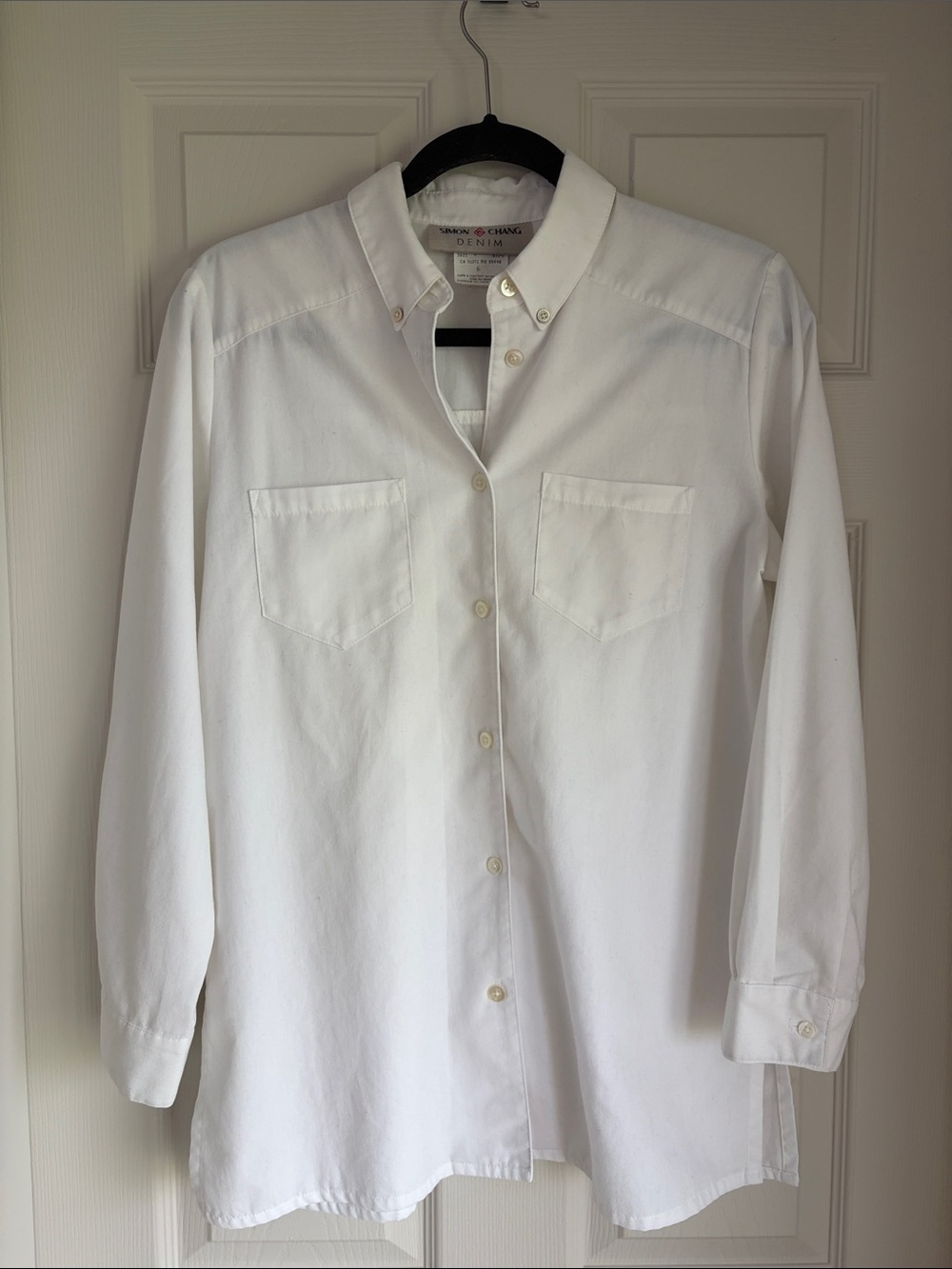 Simon Chang White Long-Sleeve Button-Down Shirt